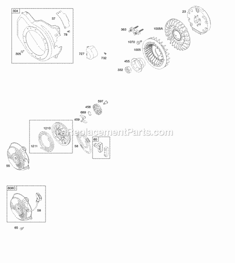 Blower Housing Flywheel Rewind Starter Diagram and Parts List for 12S112-0120-F8  Briggs and Stratton Engine